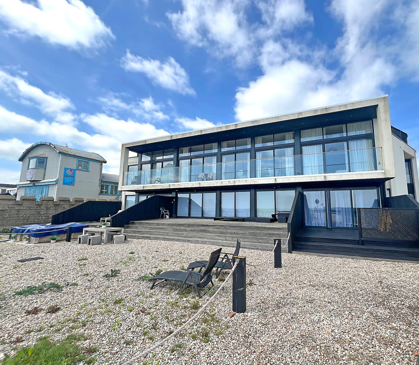 The building seen from Hythe beach