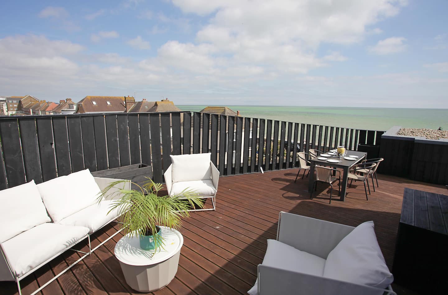 The roof terrace looking out over the Channel
